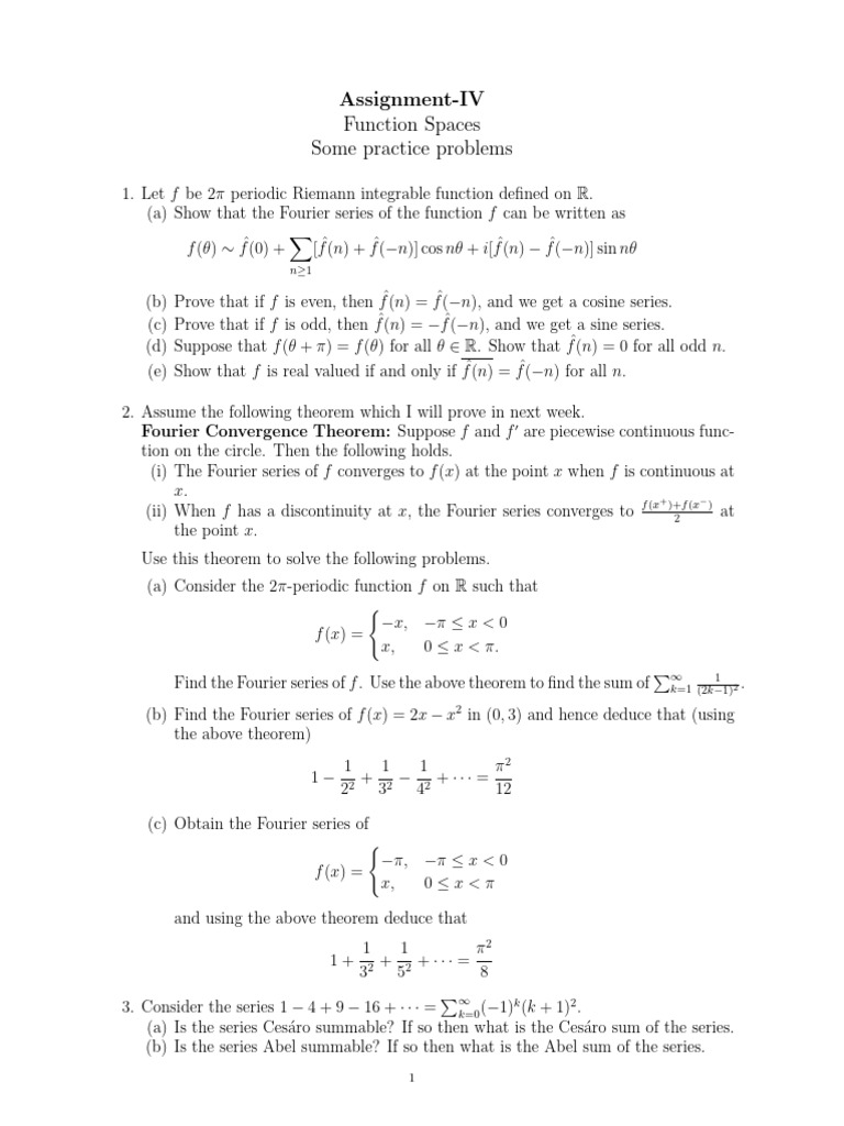 Fourier Series and Function Spaces Problems | PDF | Fourier Series ...