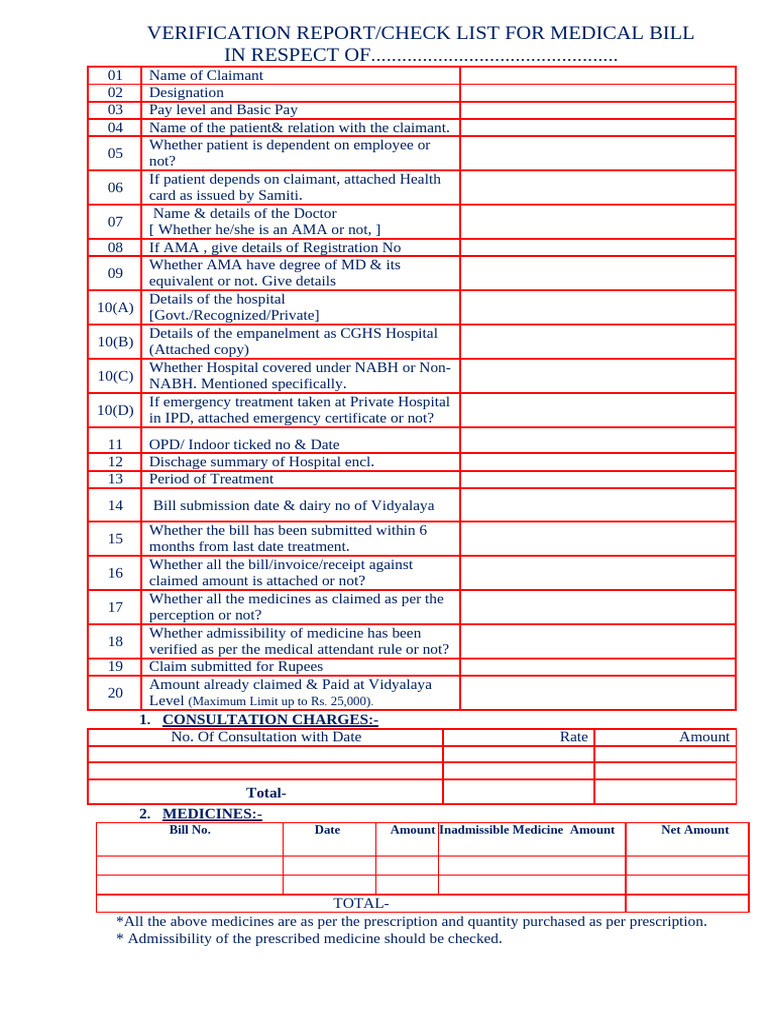 Medical Bill Verification Checklist | PDF | Medicine | Medical Prescription