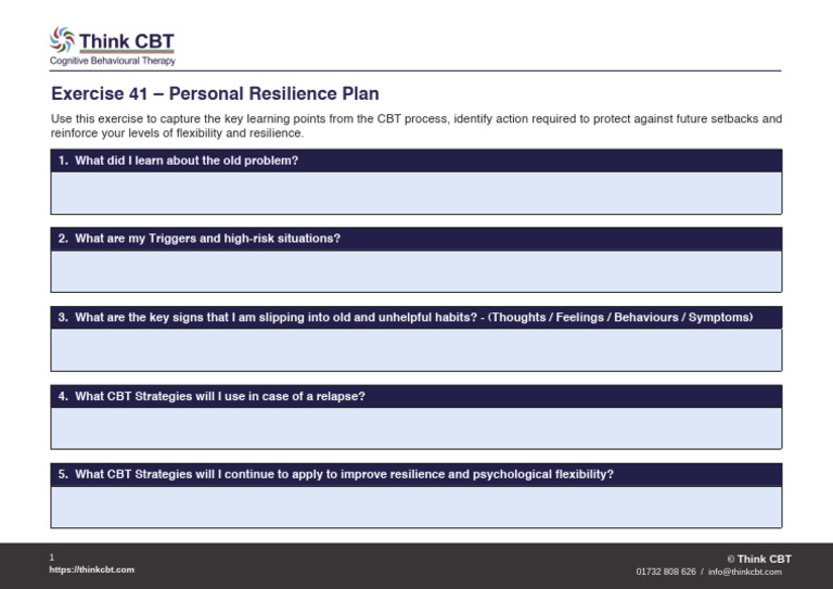 Think CBT Exercise 41 - Personal Resilience Plan v10 | PDF