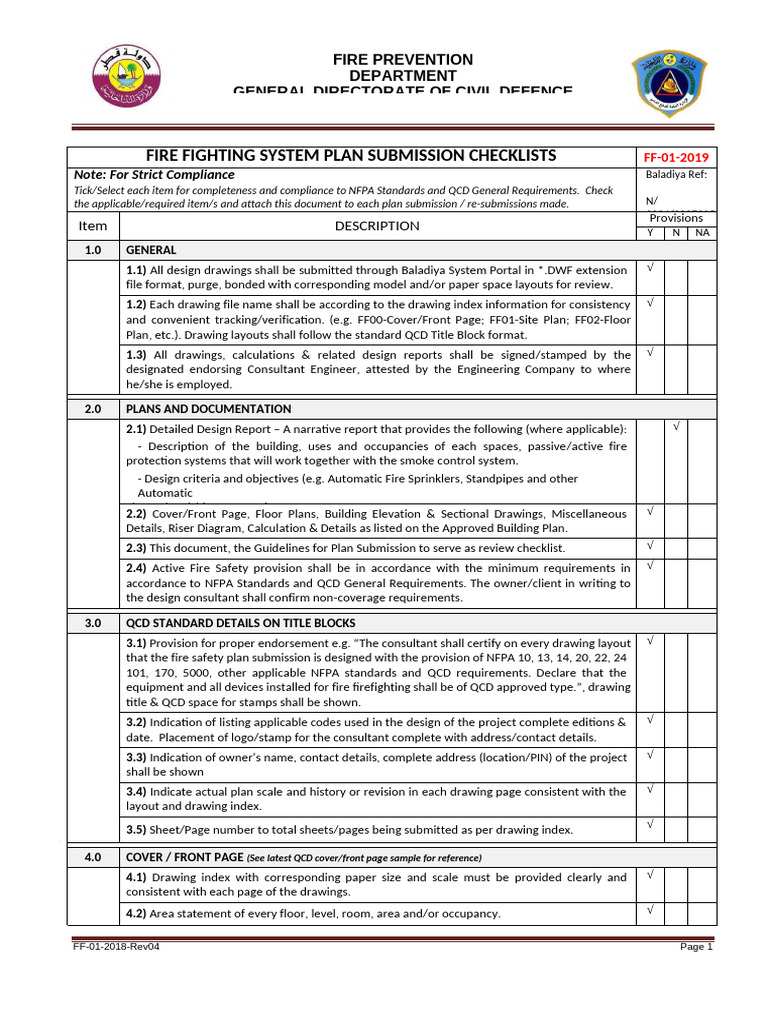 Fire Fighting System Submission Checklist | PDF | Fire Sprinkler System ...