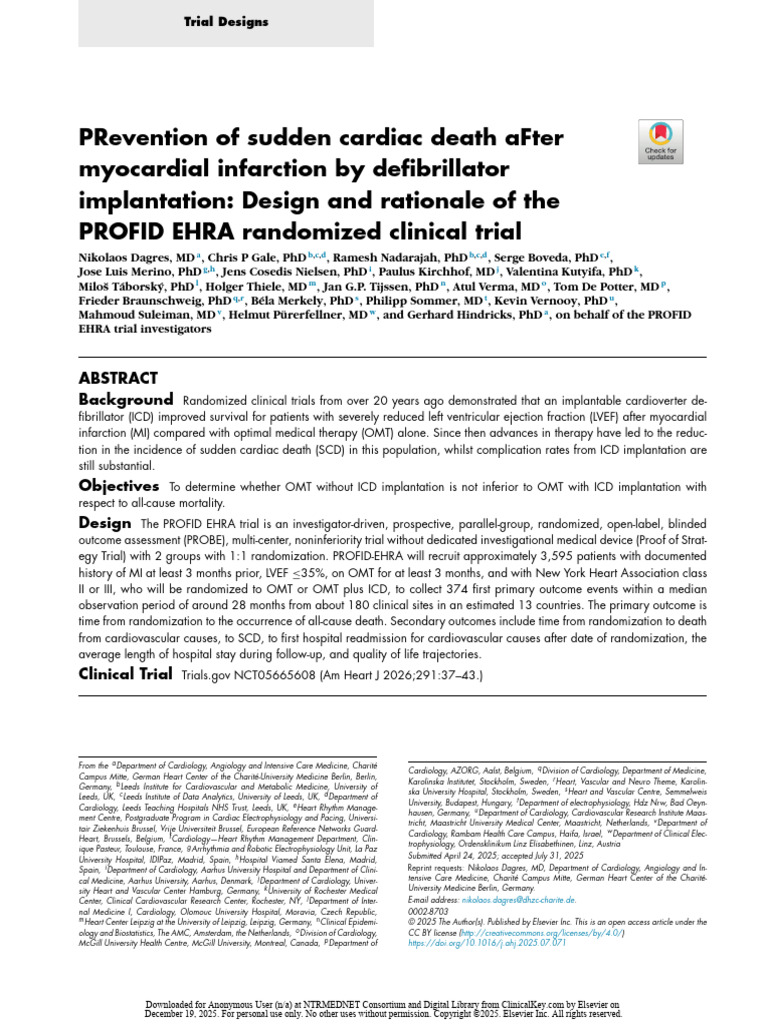 PROFID EHRA Trial: ICD vs OMT in MI Patients | PDF | Heart Failure ...
