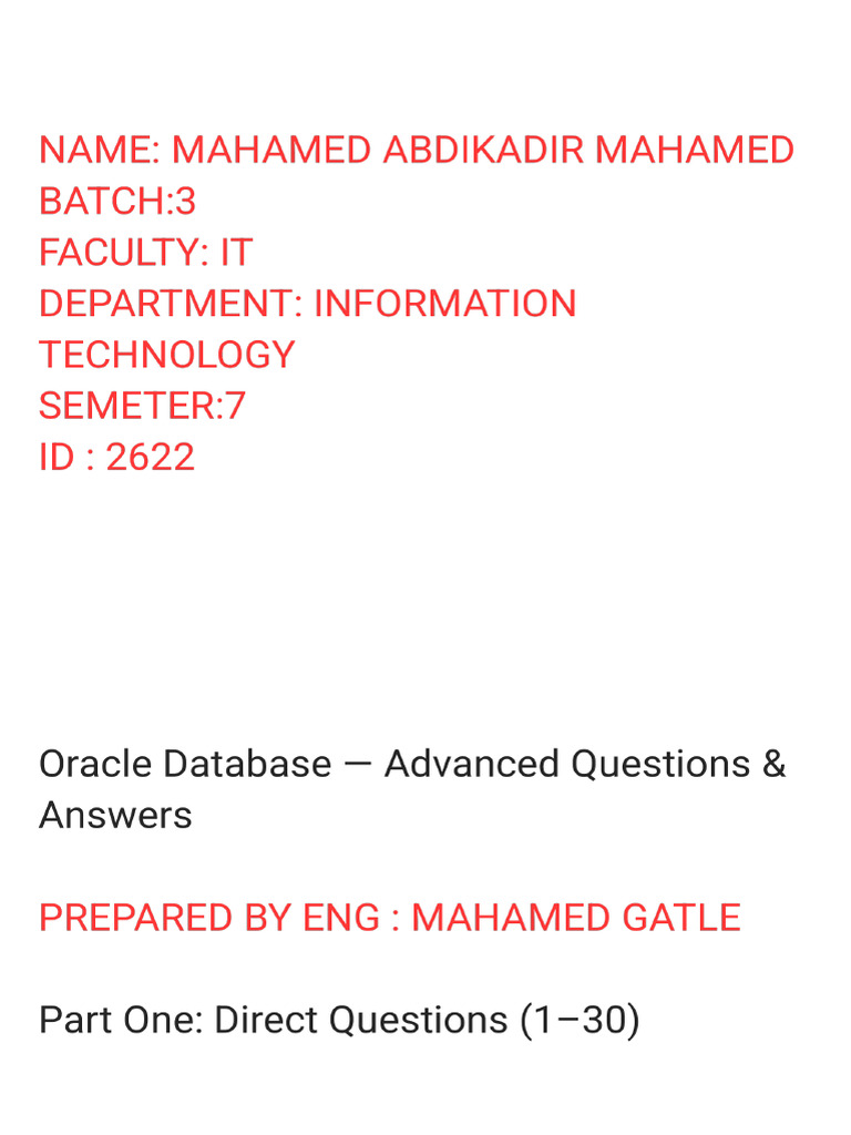 Oracle Questions and Answers - 251110 - 191014 | PDF