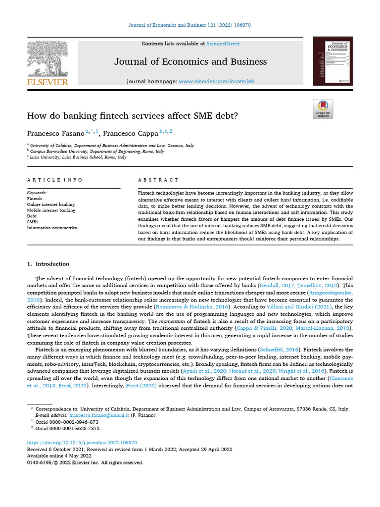 Impact of Fintech on SME Debt Levels | PDF | Banks | Information