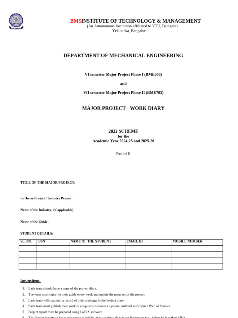 Major Project Guidelines for Mechanical Engineering | PDF | Methodology ...