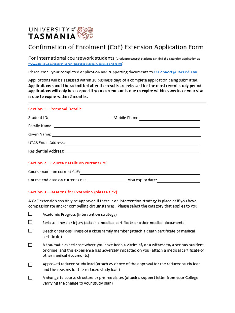 CoE Extension Application Form for Students | PDF | Travel Visa