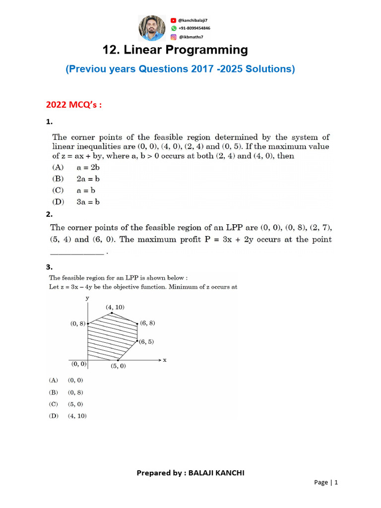 12. Linear Programming 2017 to 2025 PYQ | PDF | Chess Theory | Chess ...
