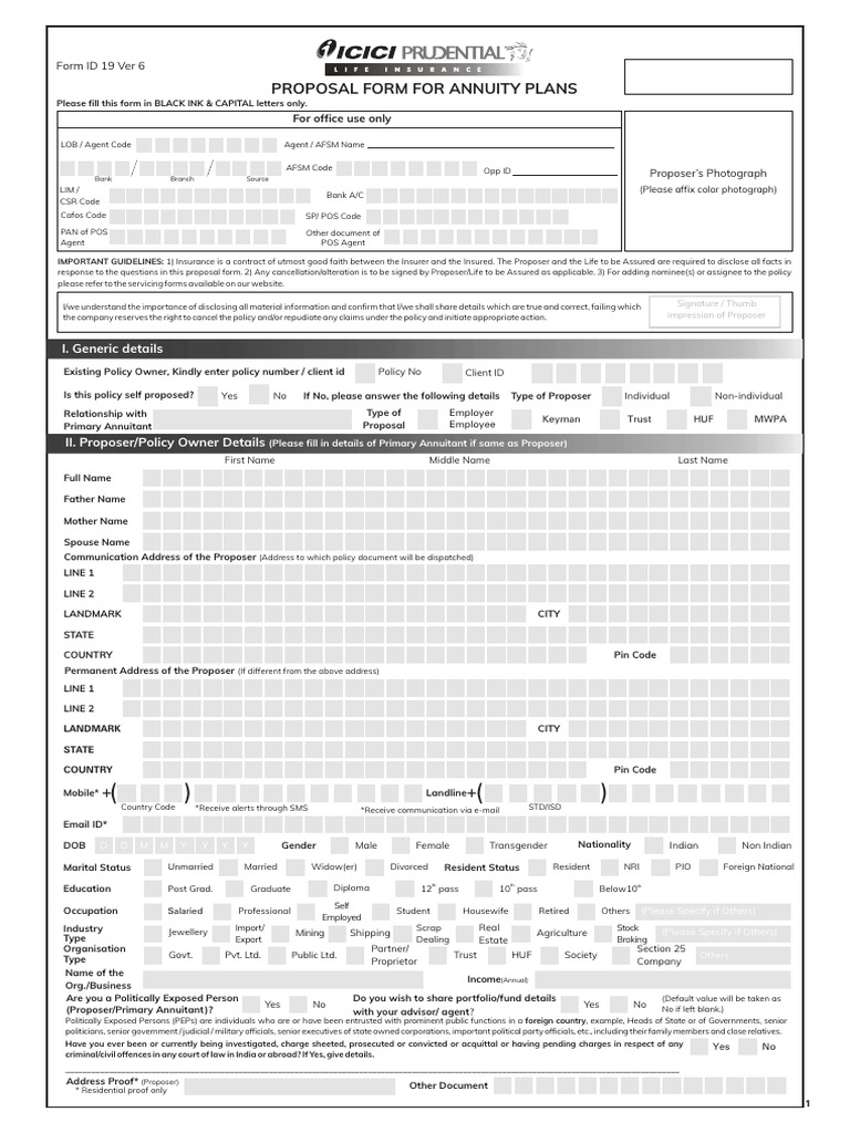 Form 19 V06 (1) | PDF | Insurance | Life Insurance