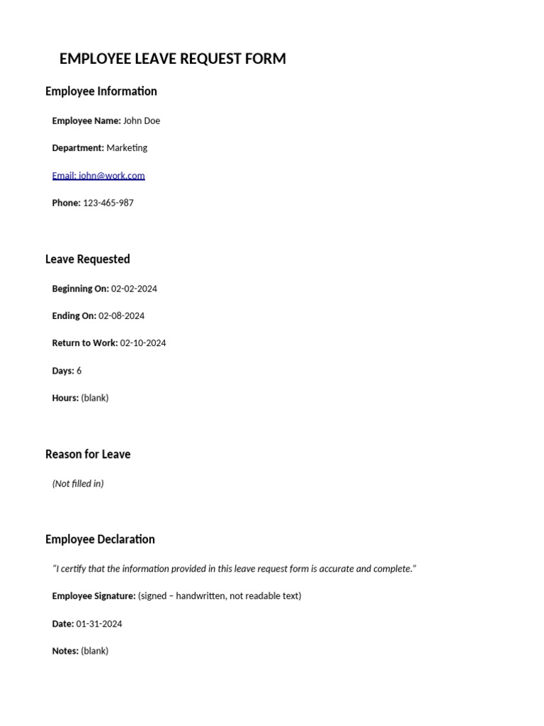 Employee Leave Request Form Template | PDF