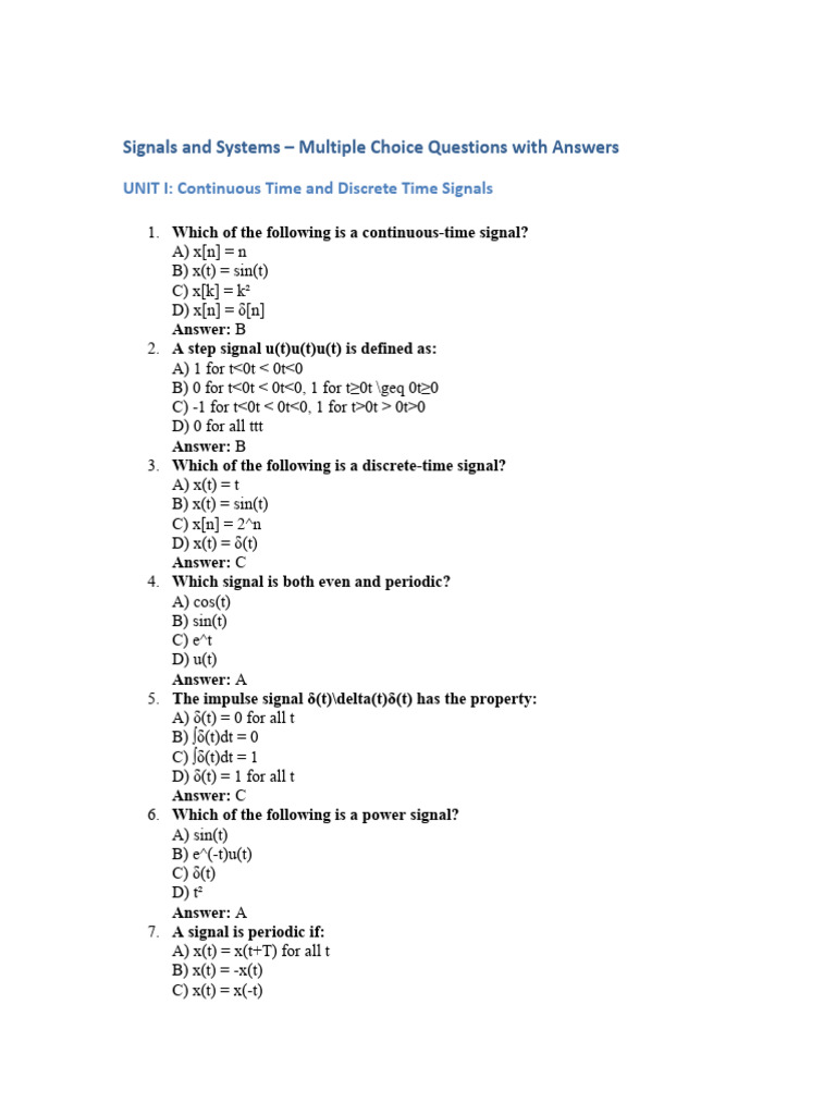Signals and Systems MCQs with Answers | PDF | Chess Theory | Chess
