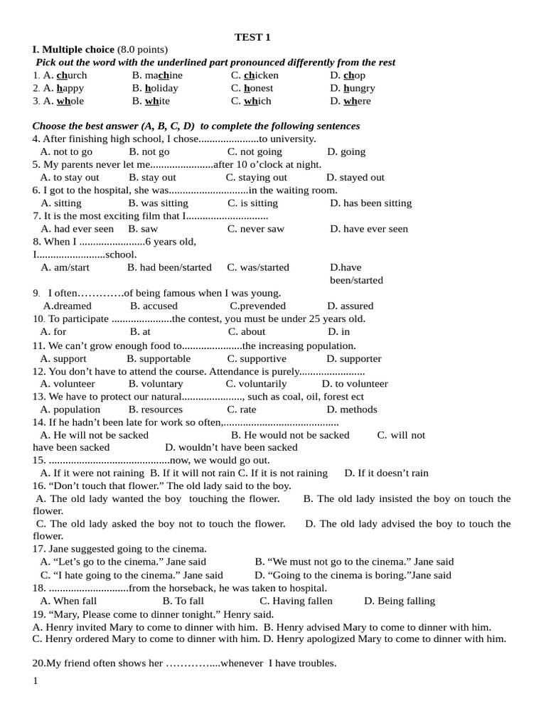 English Language Test Questions | PDF
