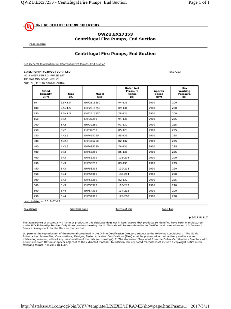 Centrifugal Fire Pumps Specifications | PDF