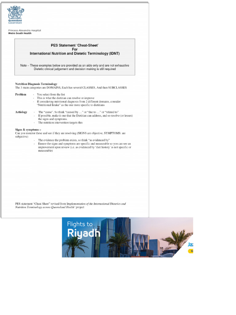 PES Statement Cheat-Sheet For International Nutrition and Dietetic ...
