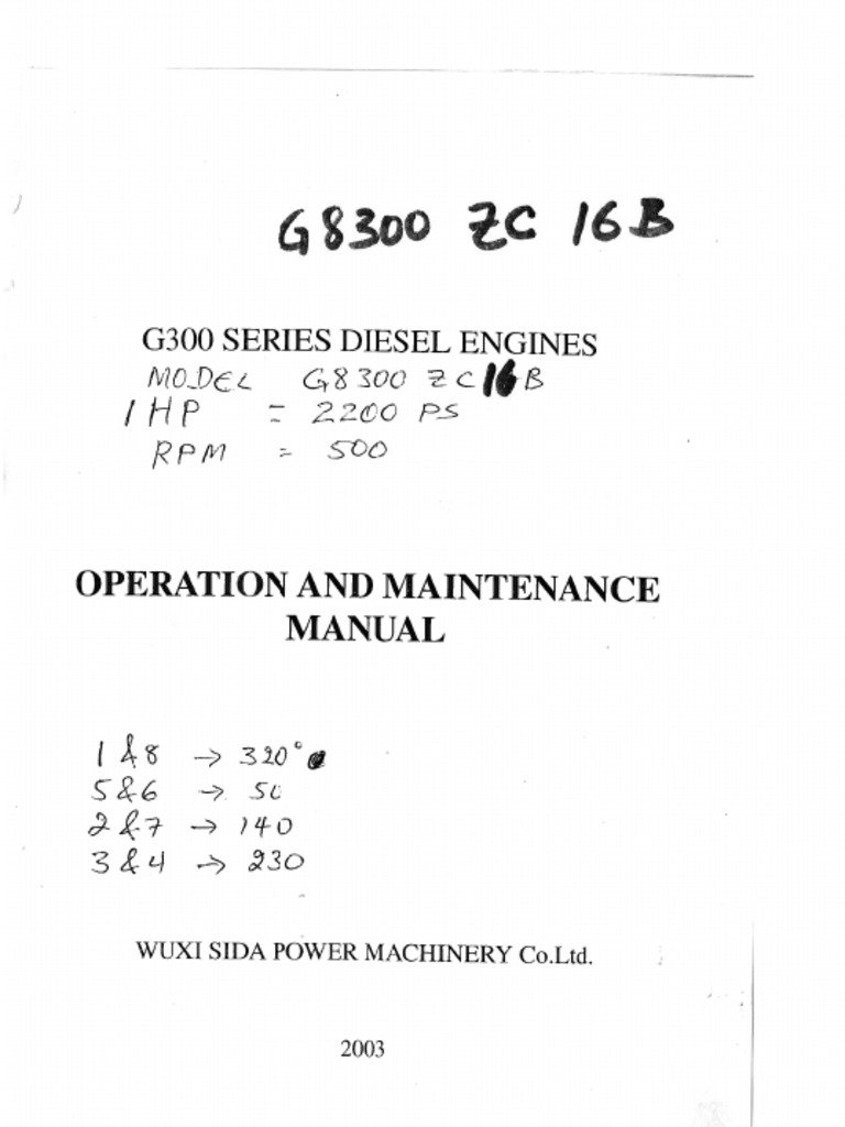 Main Engine Opration Maintenance Manual g8300 7c 16 B | PDF