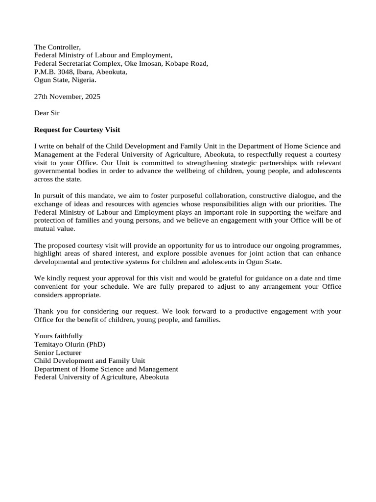 Request for Courtesy Visit to Ministry | PDF