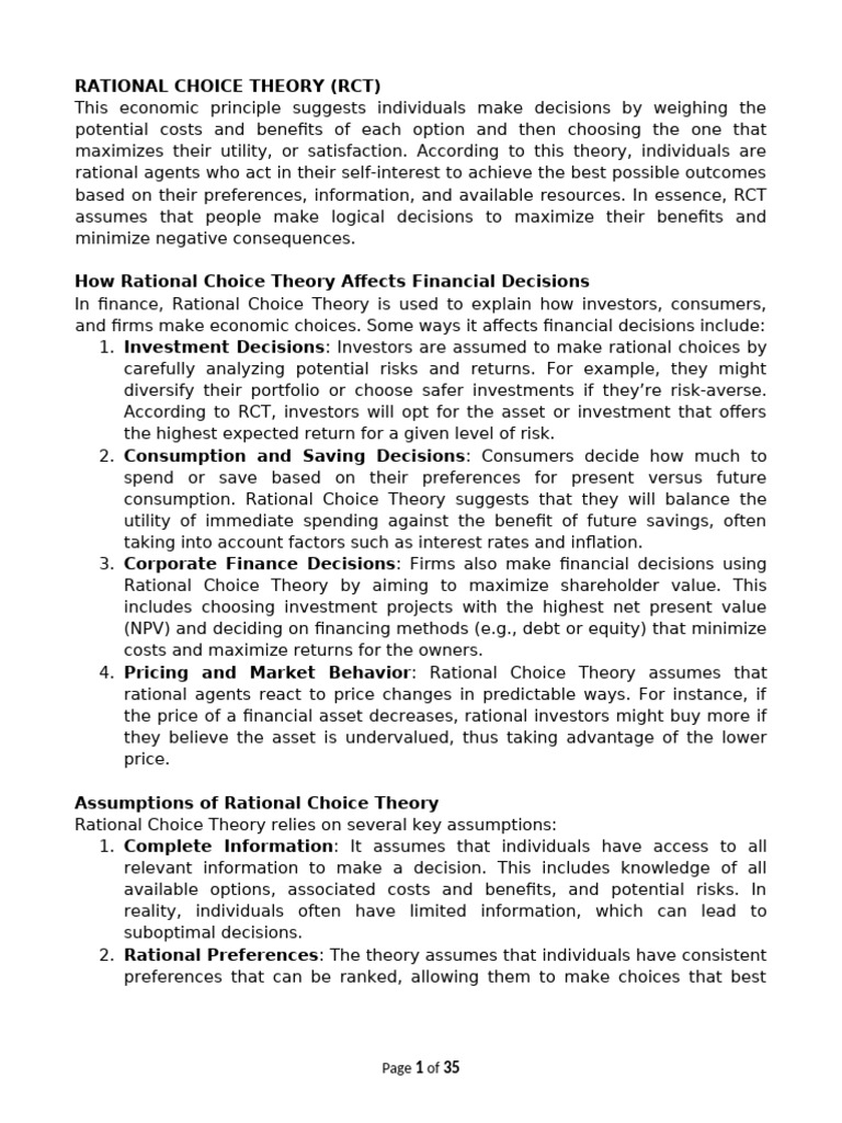 Understanding Rational Choice Theory in Finance | PDF | Utility ...