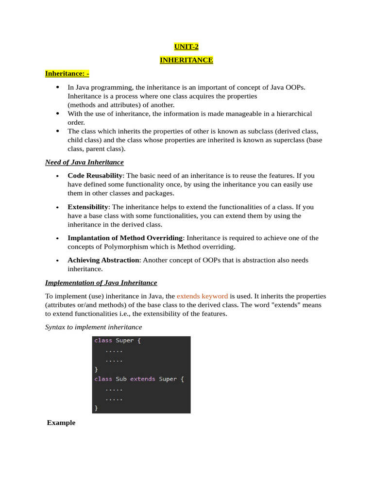 UNIT-2(JAVA) | PDF | Inheritance (Object Oriented Programming) | Class ...
