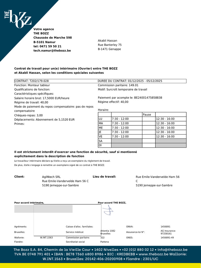 Contrat Intérimaire Akabli Hassan 2025 | PDF