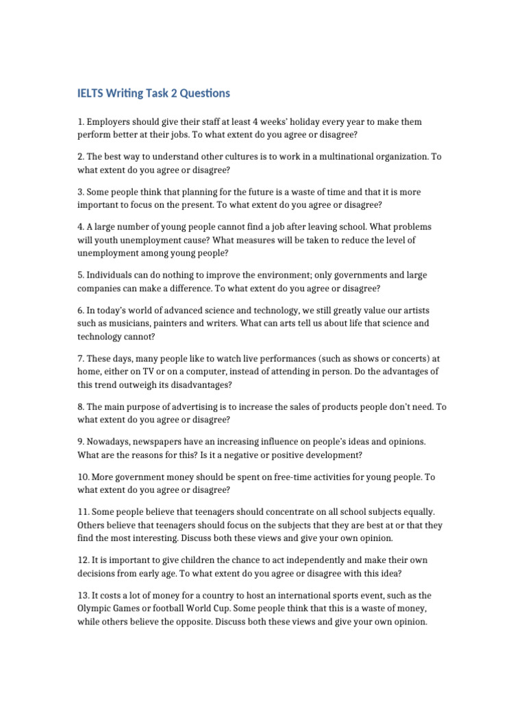 IELTS Writing Task 2 Topics List | PDF