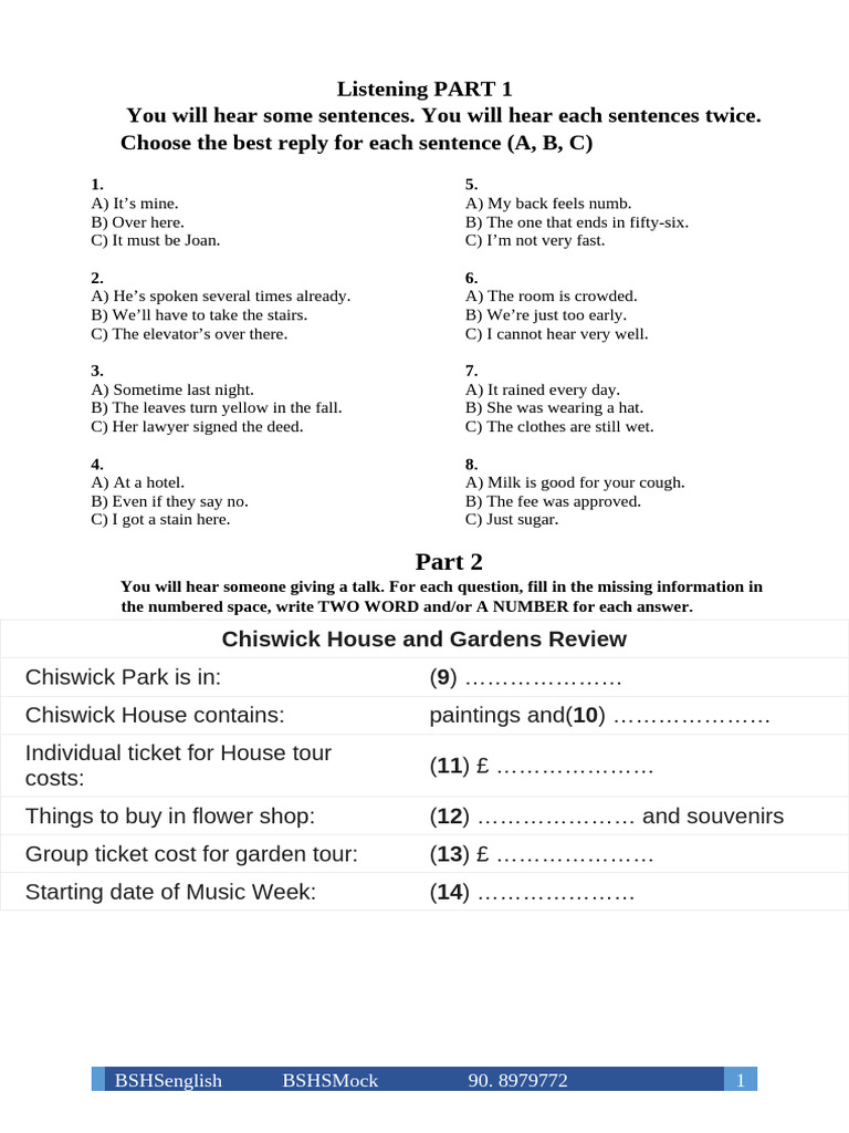 Listening Comprehension Practice Test | PDF