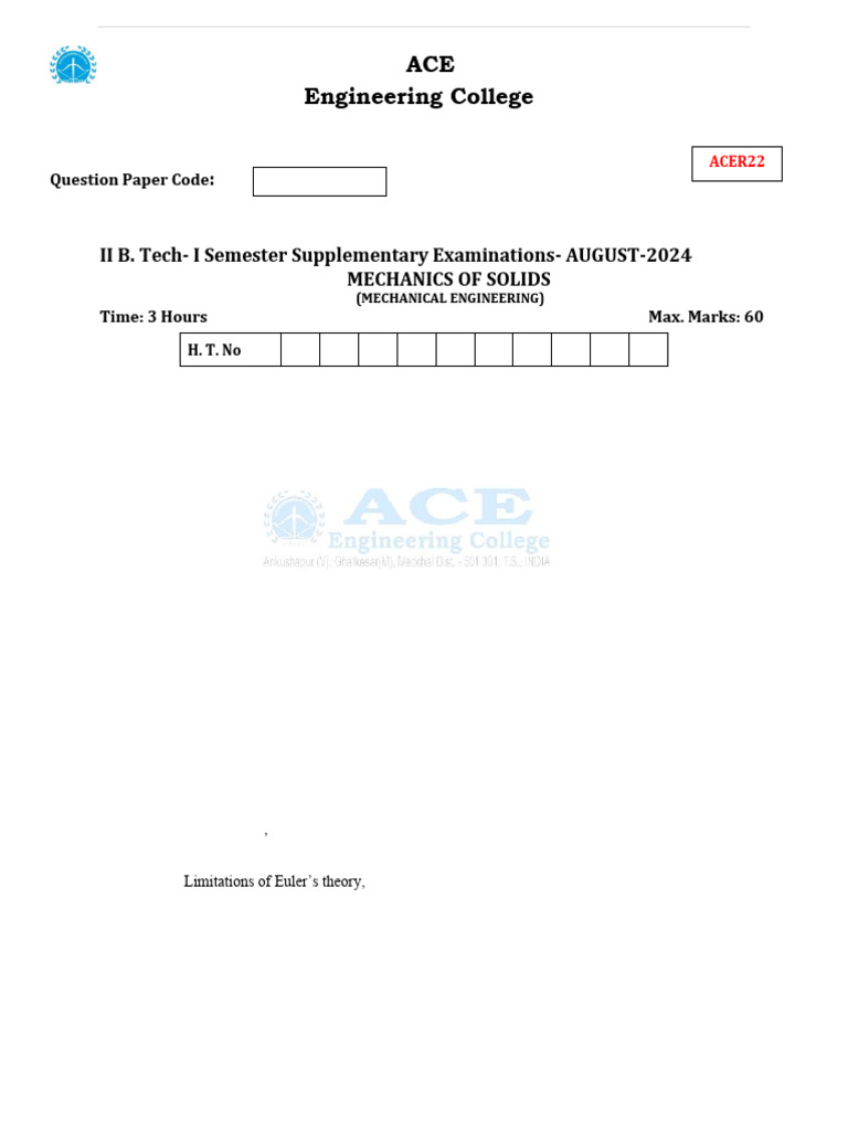Mechanics of Solids Exam Paper 2024 | PDF | Stress (Mechanics) | Bending