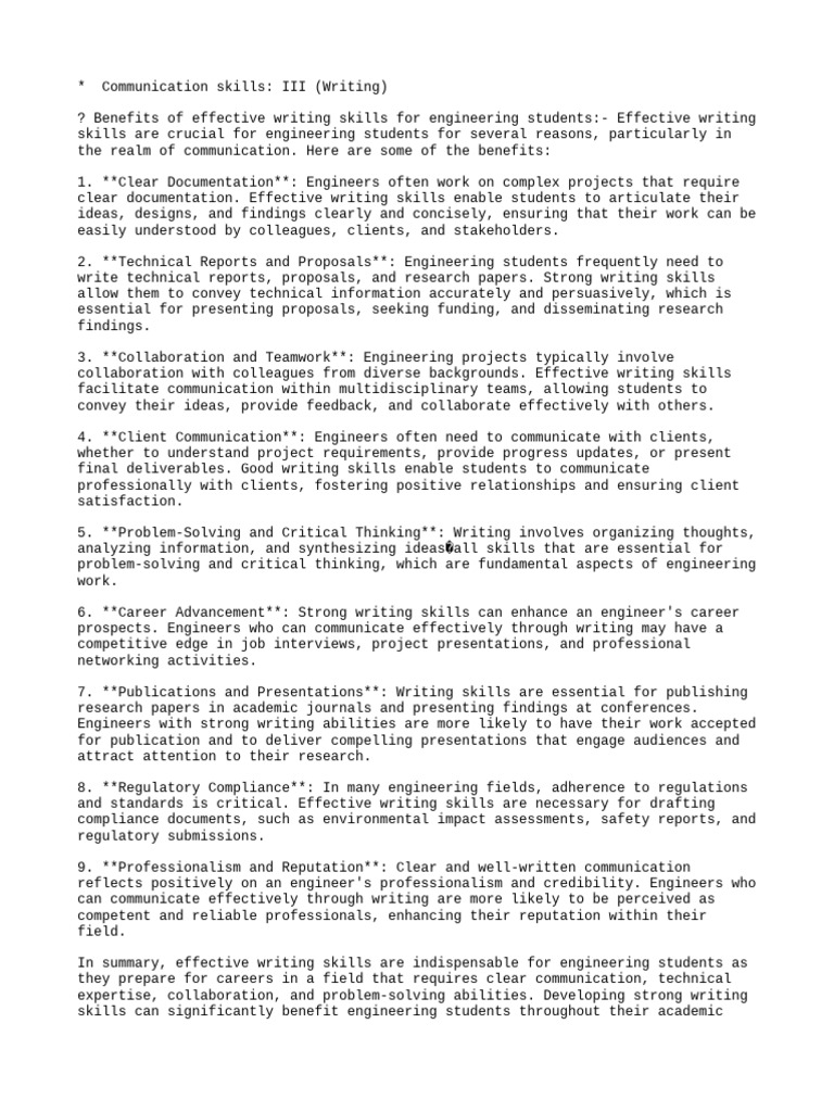 Writing Skills for Engineering Students | PDF | Communication | Writing