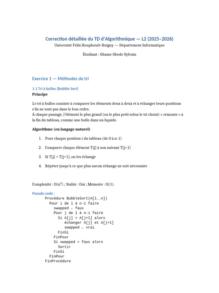 Correction TD Algorithmique L2 2025-2026 | PDF | Mathématiques ...