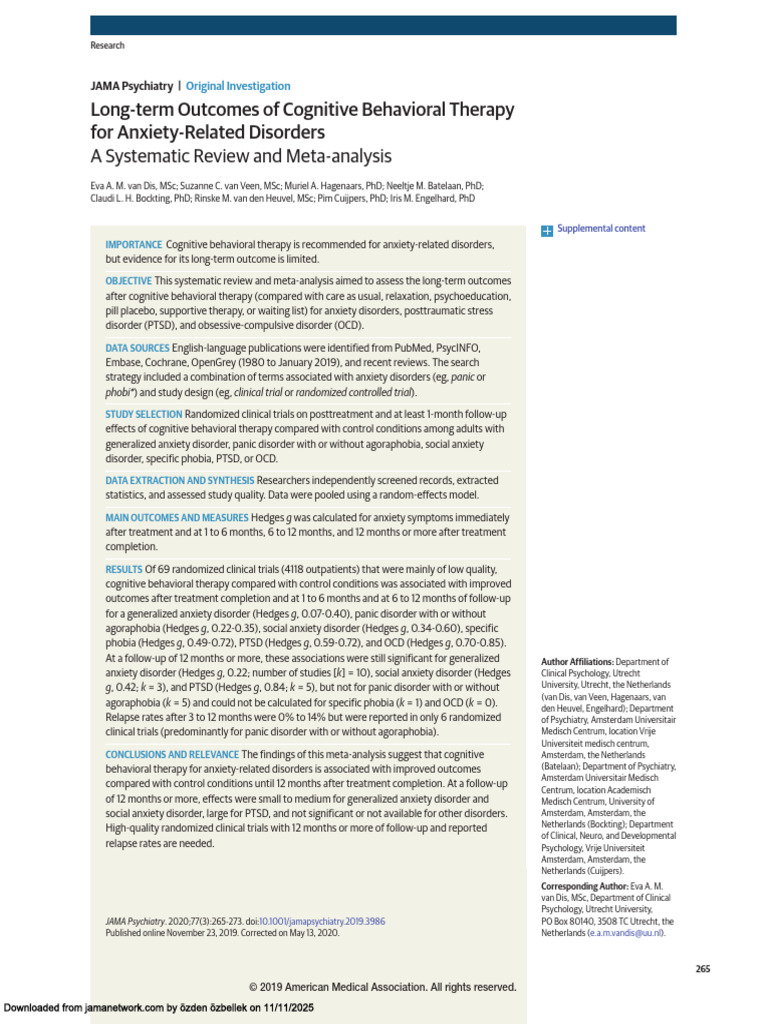 Long-term Effects of CBT on Anxiety Disorders | PDF | Cognitive ...
