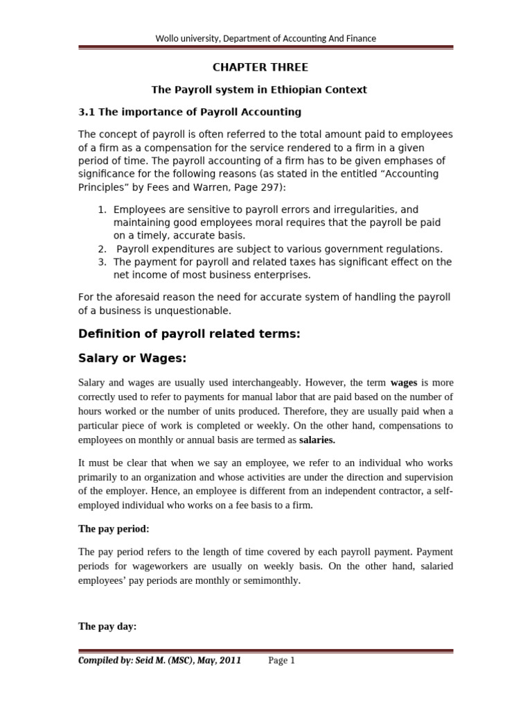 Payroll Accounting in Ethiopia | PDF | Payroll | Employment