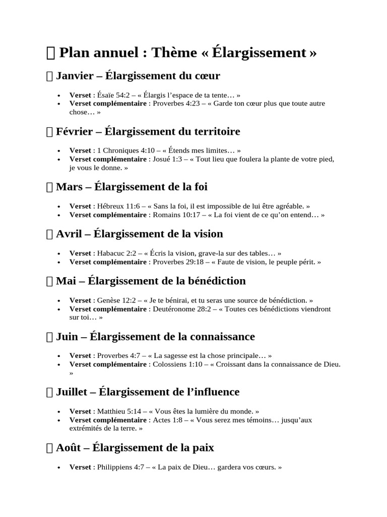 Plan annuel : Élargissement spirituel | PDF | Bible | Contenu de la Bible