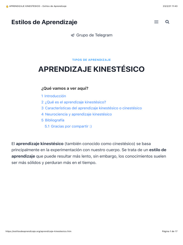 ? APRENDIZAJE KINESTÉSICO - Estilos de Aprendizaje | PDF | Aprendizaje ...