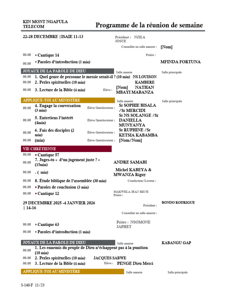 Programme de réunion chrétienne hebdomadaire | PDF | Échecs | Théorie ...