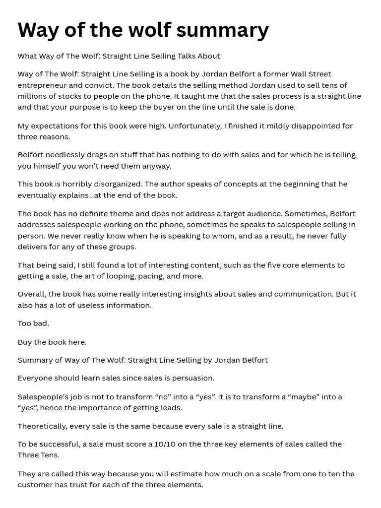 Way of the Wolf Book Summary & Insights | PDF | Body Language | Sales