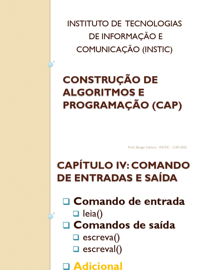 Capítulo IV - Comandos de entrada e Saida | PDF | Entrada/Saída ...