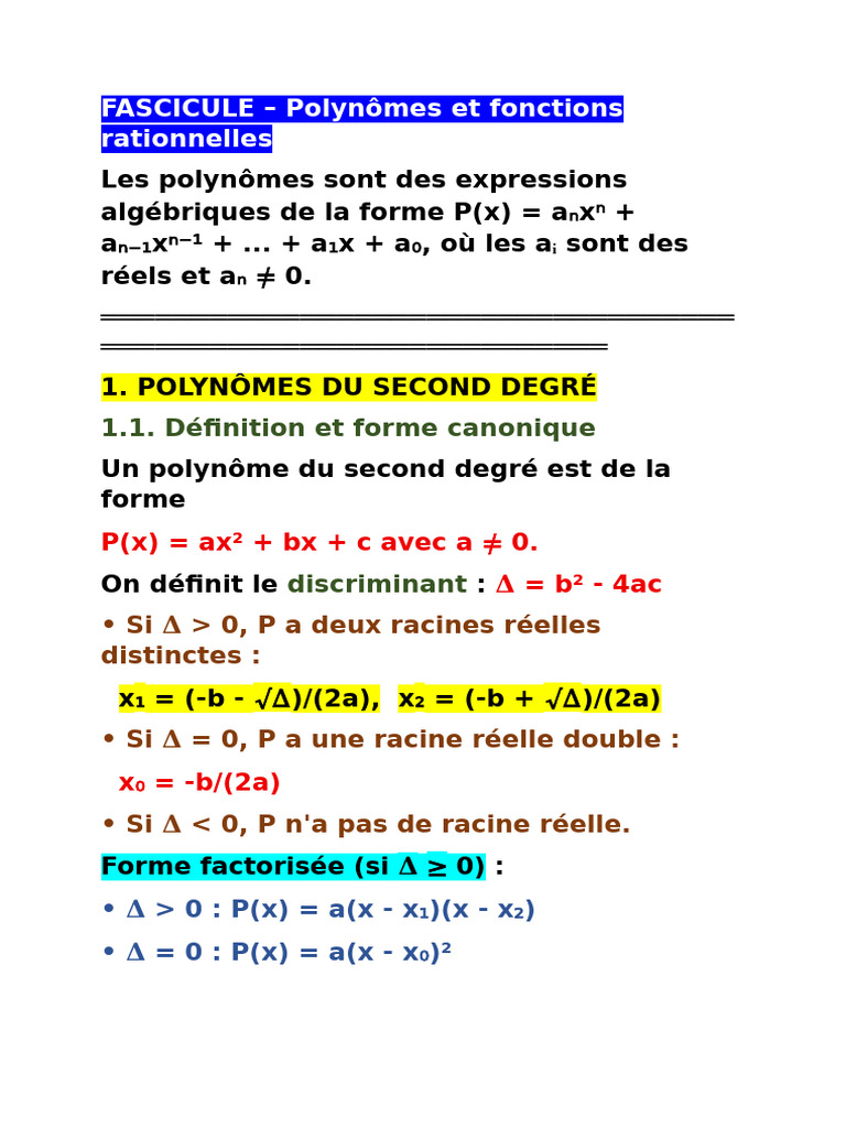 Polynômes et fonctions rationnelles | PDF | Polynôme | Algèbre générale