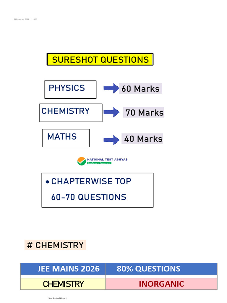 JEE Mains 2026: Key Topics & Questions | PDF | Chemistry | Determinant