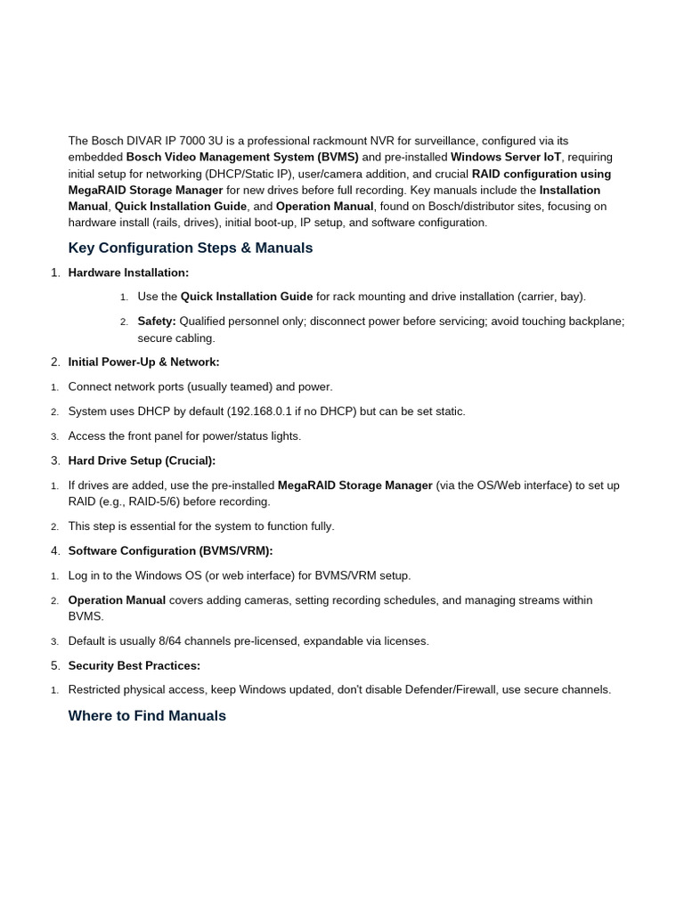 Divar 7000 NVR Set Up Configration Detail | PDF