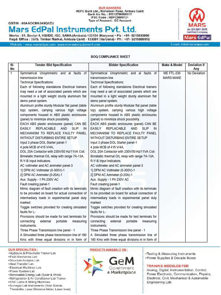BOQ Compliance for Electrical Trainers | PDF | Electric Motor | Inductor