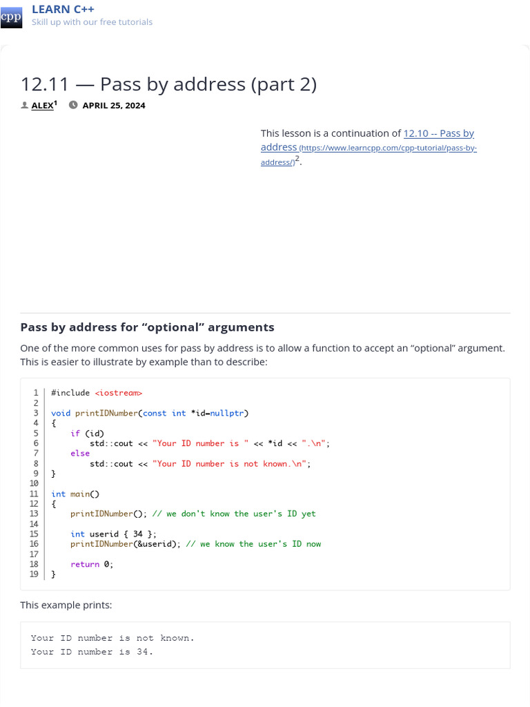 Pass by Address in C++ Explained | PDF | Pointer (Computer Programming ...