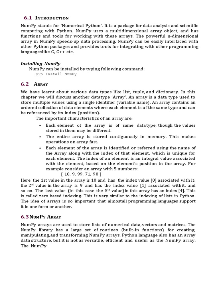 NumPy Arrays: Installation and Basics | PDF | Data Type | Integer ...
