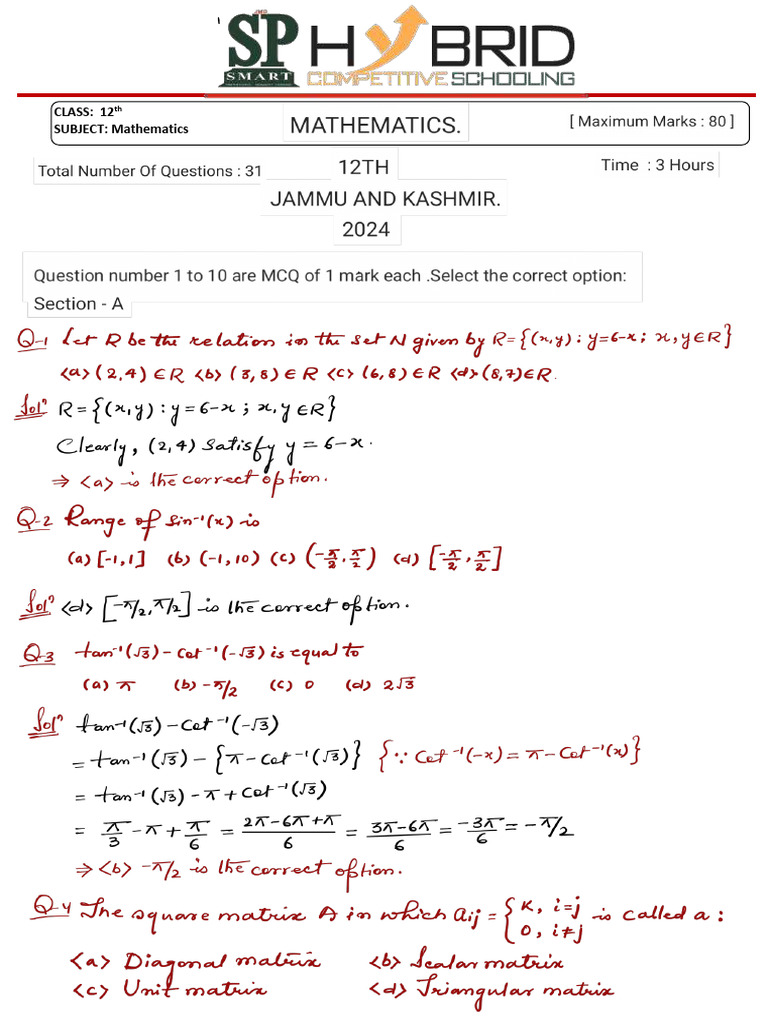 SET 1 (Math Mega Rev Class 12 With Solution) - 250219 - 200300 | PDF