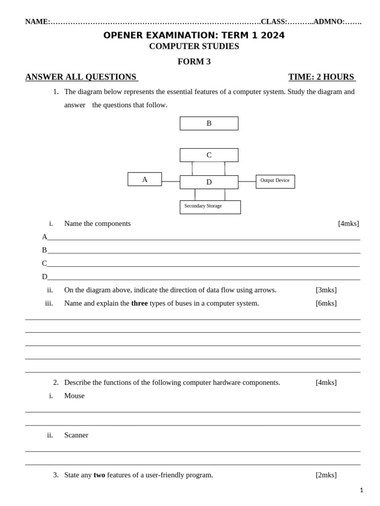 Computer Studies F3 Exam Term 1 Qs Teacher.co .Ke | PDF | Operating ...