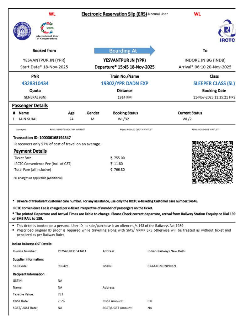 ERS for Train Booking: Waitlist Details | PDF | Identity Document ...