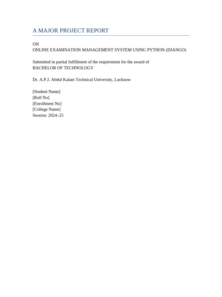 Online Examination System Project Report | PDF | Unified Modeling ...