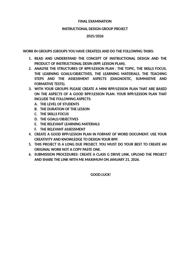 Final Examination Instructional Desin 2025 | PDF