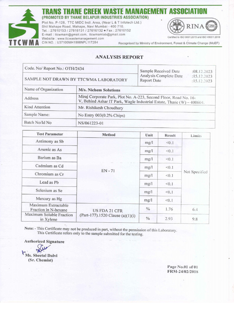 No Entry-003 (0.2%) Ttcwma- Rohs & 21 Cfr Us FDA-Insect Repellent | PDF