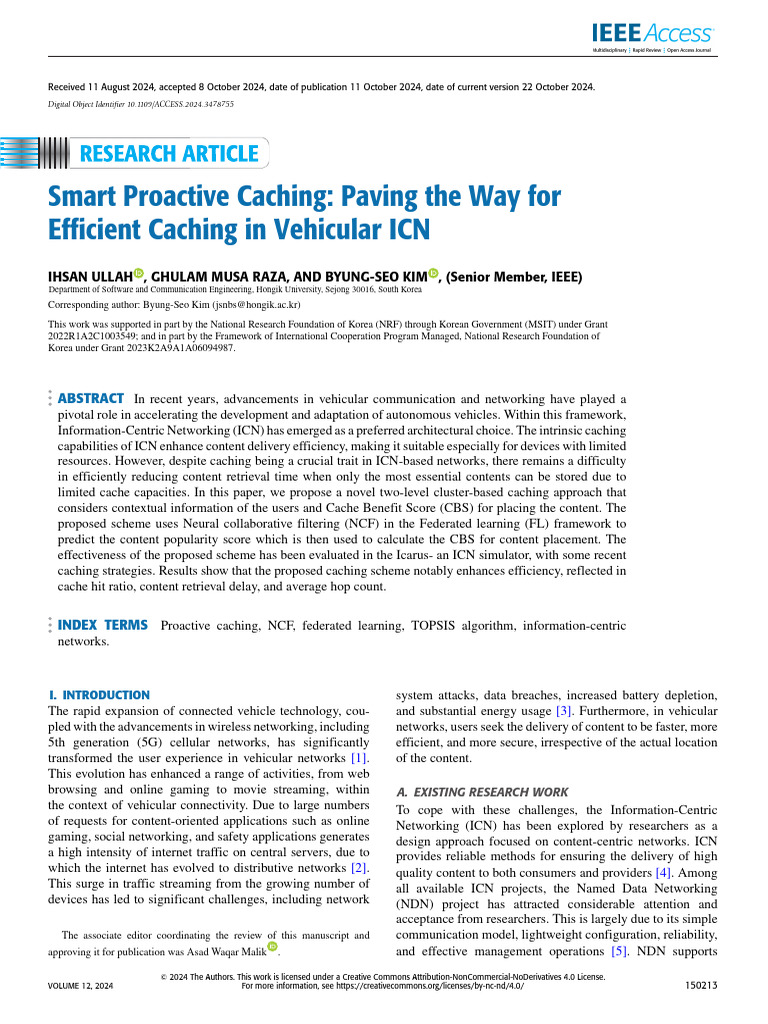 Smart Caching for Vehicular ICN Efficiency | PDF | Cache (Computing ...