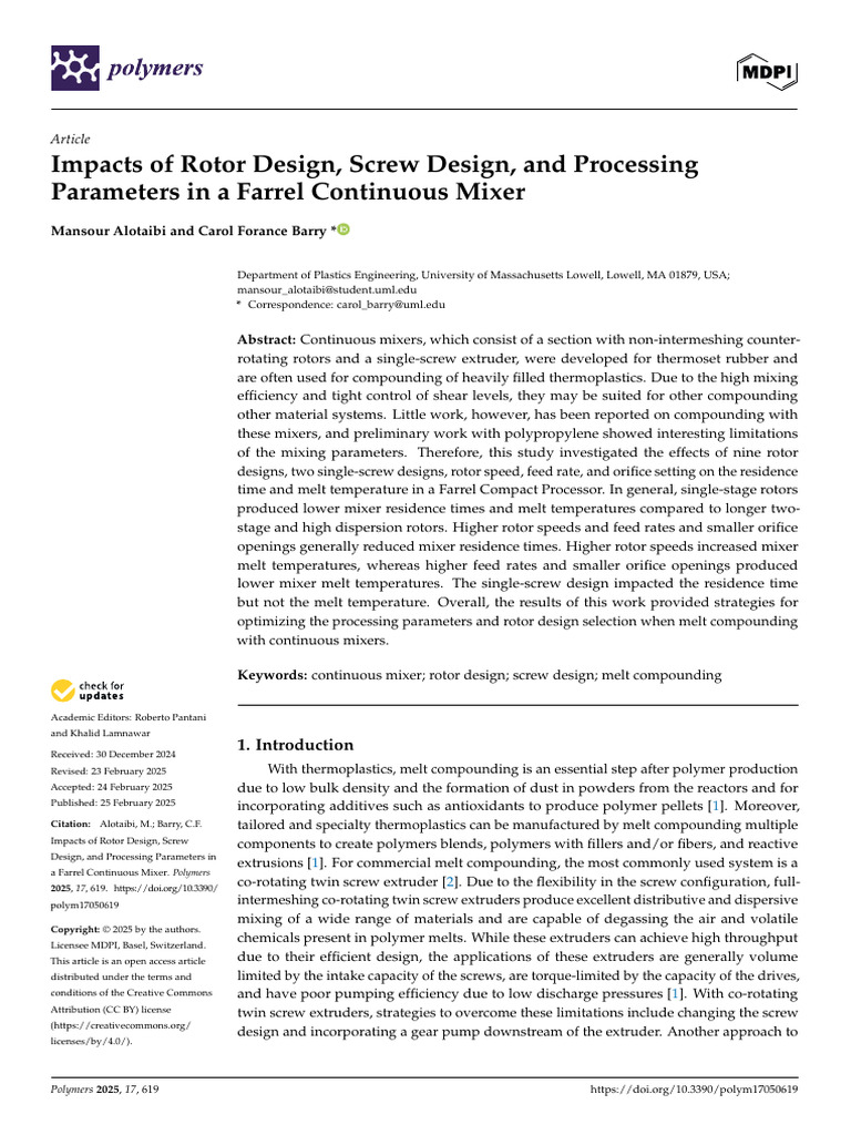 Effects of Rotor and Screw Design in Mixers | PDF | Extrusion ...