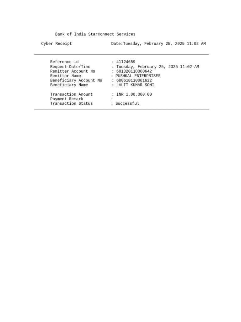 Bank of India Transaction Receipt | PDF