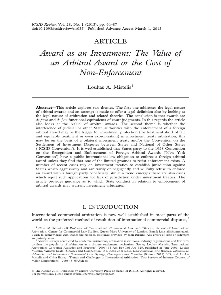 Arbitral Awards: Value and Enforcement Issues | PDF | Arbitration ...