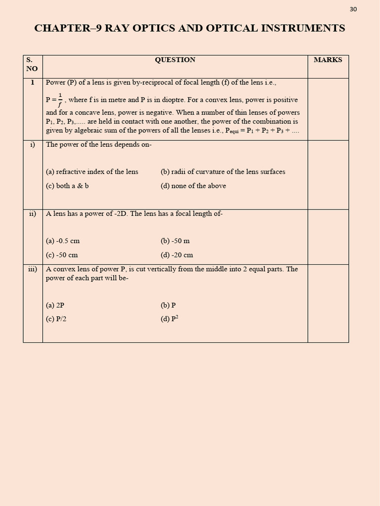 Ray Optics and Lens Power Explained | PDF | Refraction | Light